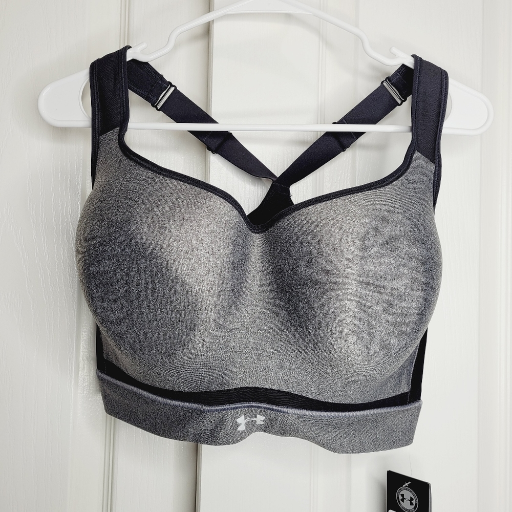 UNDER ARMOUR Women's 38DD High-Impact SPORTS BRA Gray/Black Support NWT